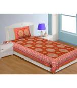 Single Bedsheet Pure Cotton Brown Border Flower Print Zig Zag Pattern