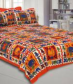 Orange Border Elephant Pattern Screen Print Double Bed Sheet
