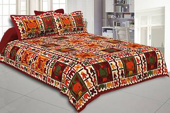 Maroon Border Elephant Pattern Screen Print Double Bed Sheet 1