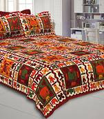 Maroon Border Elephant Pattern Screen Print Double Bed Sheet