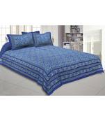 Double Bedsheet Azure Blue Floral Bud Jaal Print With 2 Pillow Covers