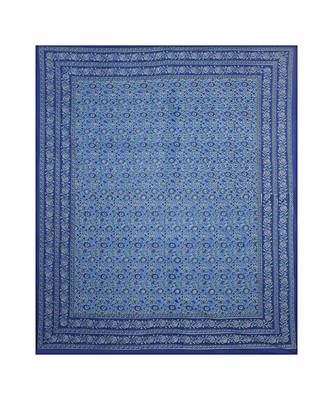 Double Bedsheet Azure Blue Floral Bud Jaal Print With 2 Pillow Covers 2