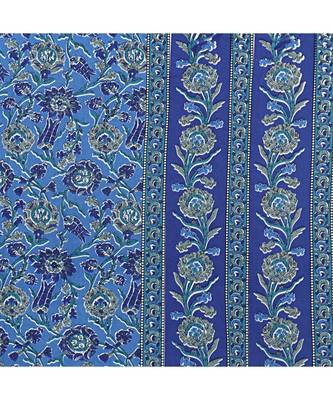 Double Bedsheet Azure Blue Floral Bud Jaal Print With 2 Pillow Covers 3