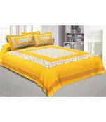 Floral Double Bedsheet Yellow Color Dotted Border with 2 Pillow Covers