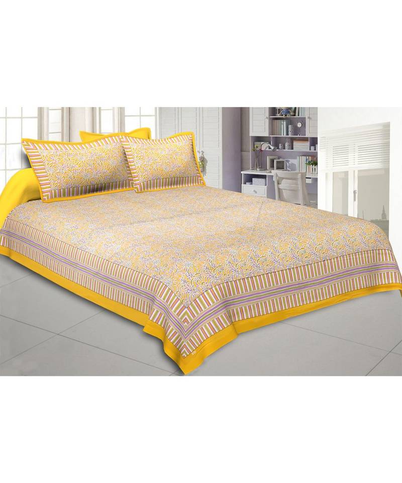 Honey Yellow Abstract Double Bedsheet