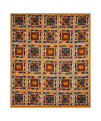 Yellow Border Elephant Pattern Screen Print Double Bed Sheet 1