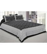 Black Border White Base Bandhej Pattern Screen Print Cotton Double Bed Sheet