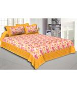 Yellow Wavy Border and Floral Print Cotton Double Bed Sheet