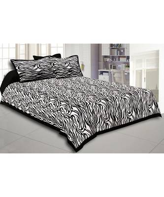 Black Border White Base Zebra Print Fine Cotton Double Bed sheet With Pillow Cover 1