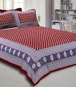 Maroon Border Maroon Base Floral Pattern Screen Print Cotton Double Bed Sheet