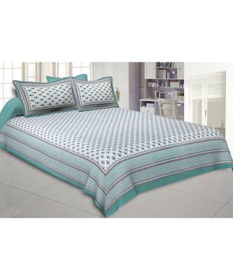 Aqua Green Feathers Double Bedsheet 1