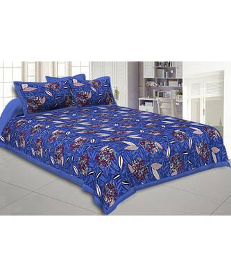 Royal blue Flowery Double Bedsheet 1
