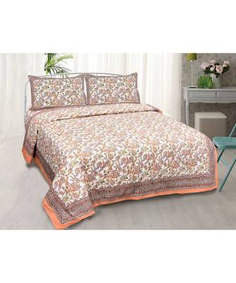 Fantastic Flowers Peach Double Bedsheet 1