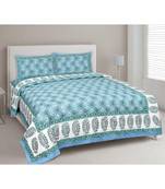 Lovely Lotus Blue Double Bedsheet