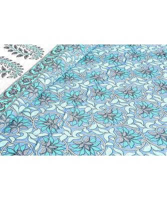 Lovely Lotus Blue Double Bedsheet 3