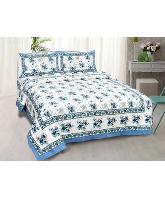 Blue Bunch of Flowers Double Bedsheet 1