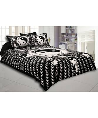 Black Border Black Base Doordarshan Print Fine Cotton Double Bedsheet With Pillow Cover 1