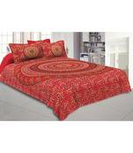 Ruby Red Mandala Bedsheet Tapestry Floral Print With 2 Pillow Covers