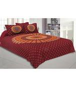 Crimson Red Mandala Bedsheet Tapestry Floral Print With 2 Pillow Covers