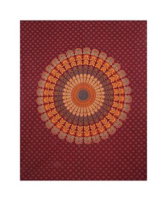 Crimson Red Mandala Bedsheet Tapestry Floral Print With 2 Pillow Covers 2