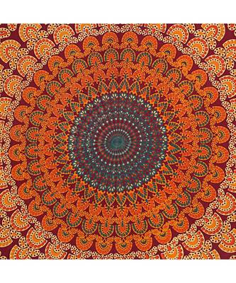 Crimson Red Mandala Bedsheet Tapestry Floral Print With 2 Pillow Covers 3