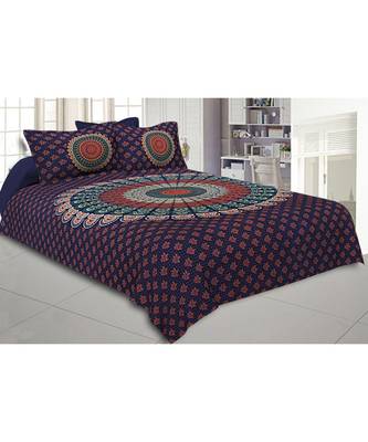 Indigo Blue Mandala Bedsheet Tapestry Floral Print With 2 Pillow Covers 1