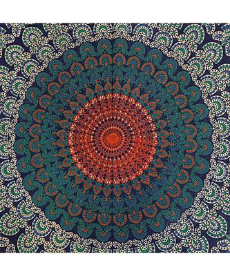 Indigo Blue Mandala Bedsheet Tapestry Floral Print With 2 Pillow Covers 3