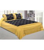 Patola BedSheet in Navy Blue Base Cream Border Gold Print Kerry Pattern Super Fine Cotton with 2 pillow covers