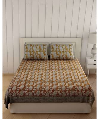 Buautiful Mustard Artistic Paisley Double Bedsheet 2