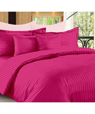 Dark Pink Self Design King Size Pure Cotton Satin Slumber Sheet for Double Bed with 2 pillow covers 1