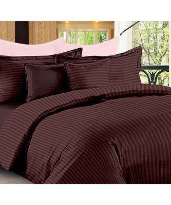 Dark Brown Self Design King Size Pure Cotton Satin Slumber Sheet for Double Bed with 2 pillow covers 1