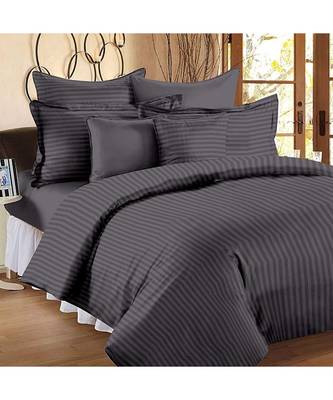 Dark Grey Self Design King Size Pure Cotton Satin Slumber Sheet for Double Bed with 2 pillow covers 1