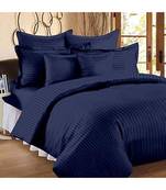 Navy Blue Self Design King Size Pure Cotton Satin Slumber Sheet for Double Bed with 2 pillow covers