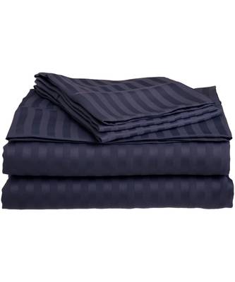 Navy Blue Self Design King Size Pure Cotton Satin Slumber Sheet for Double Bed with 2 pillow covers 2
