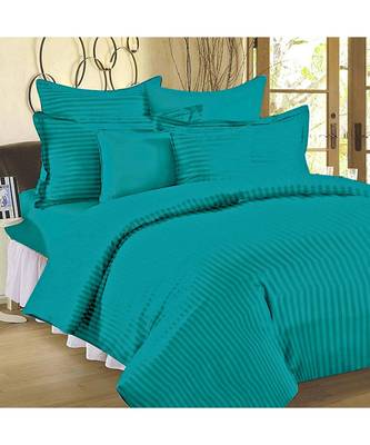 Aqua Turquoise Self Design King Size Pure Cotton Satin Slumber Sheet for Double Bed with 2 pillow covers 1