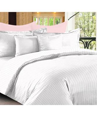 Solid White Self Design King Size Pure Cotton Satin Slumber Sheet for Double Bed with 2 pillow covers 1