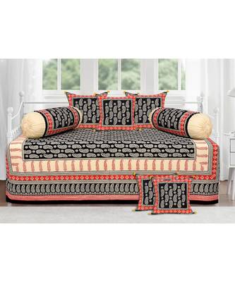 Black Red floral paisley diwan set 1