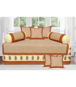 Orange Border Cream Base Small Tree Pattern With Golden Print Diwan Set