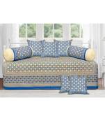 Blue Base Cream Flower With Golden Print Diwan Set