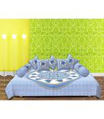 Navy Blue & White Base Elephant Print in Circle Super Fine Cotton Diwan Set