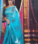 Blue Dancer Block Print Cotton Saree