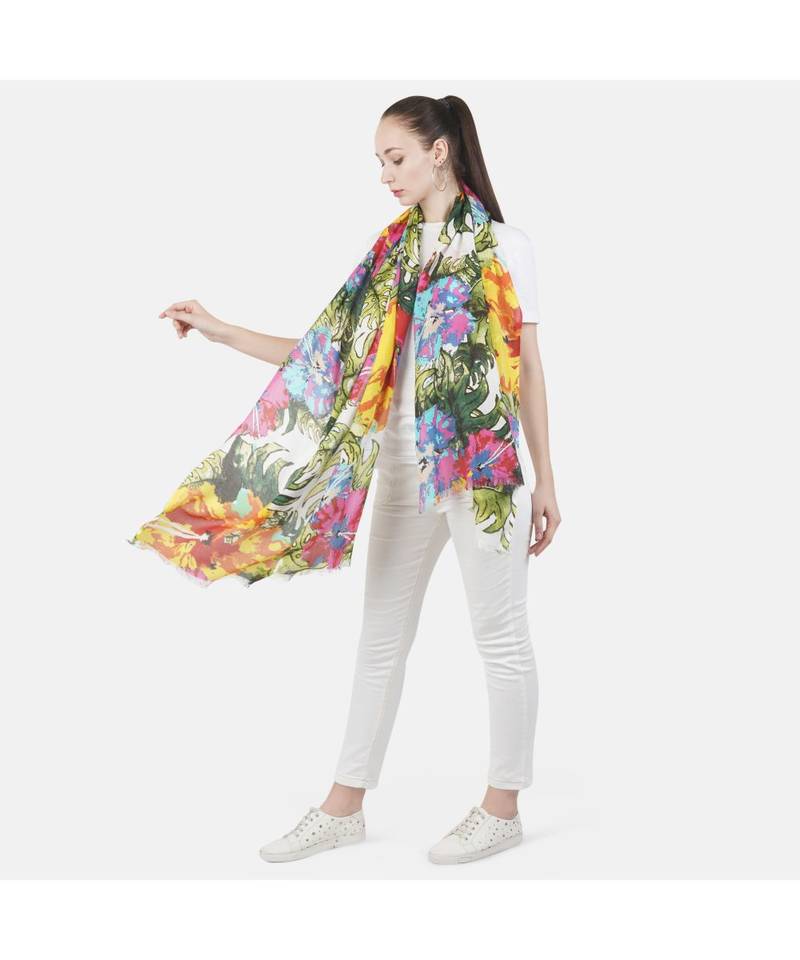 Bali Hai by Pashma  Multi green floral print design scarf