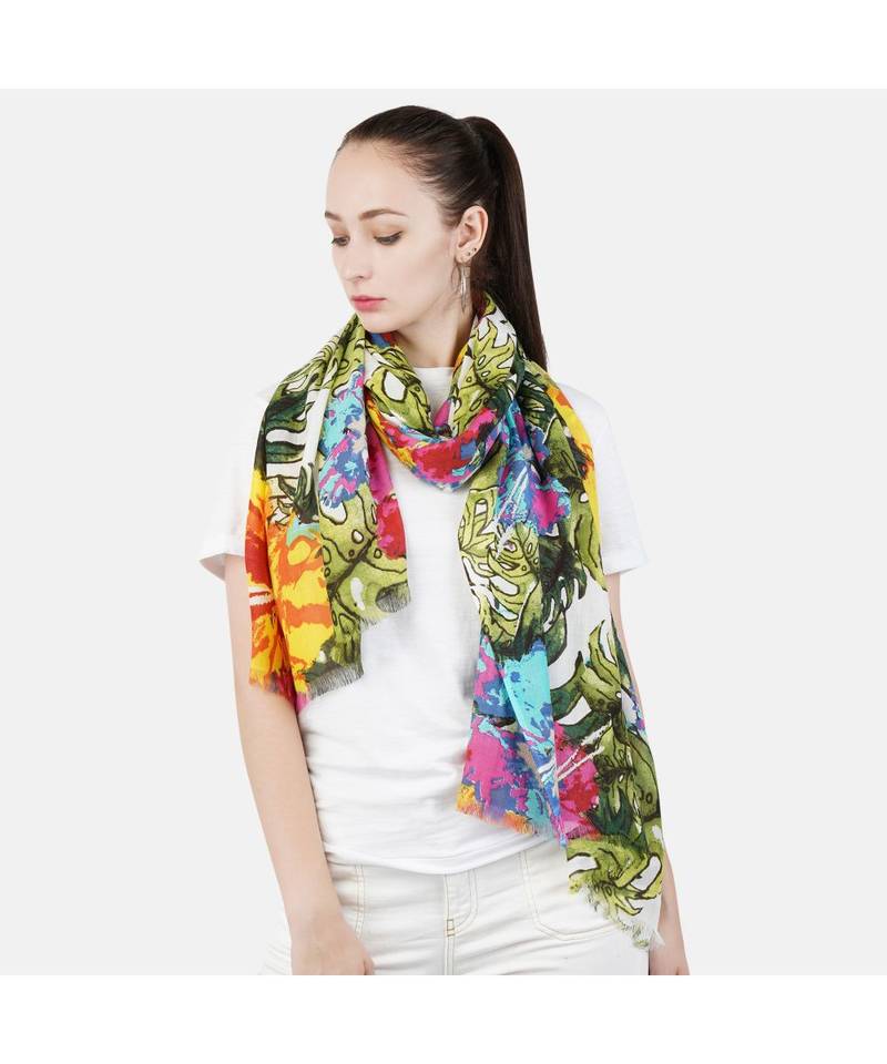 Bali Hai by Pashma  Multi green floral print design scarf
