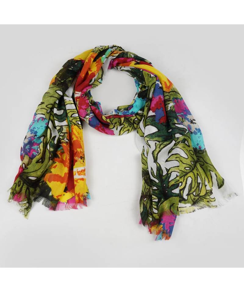 Bali Hai by Pashma  Multi green floral print design scarf