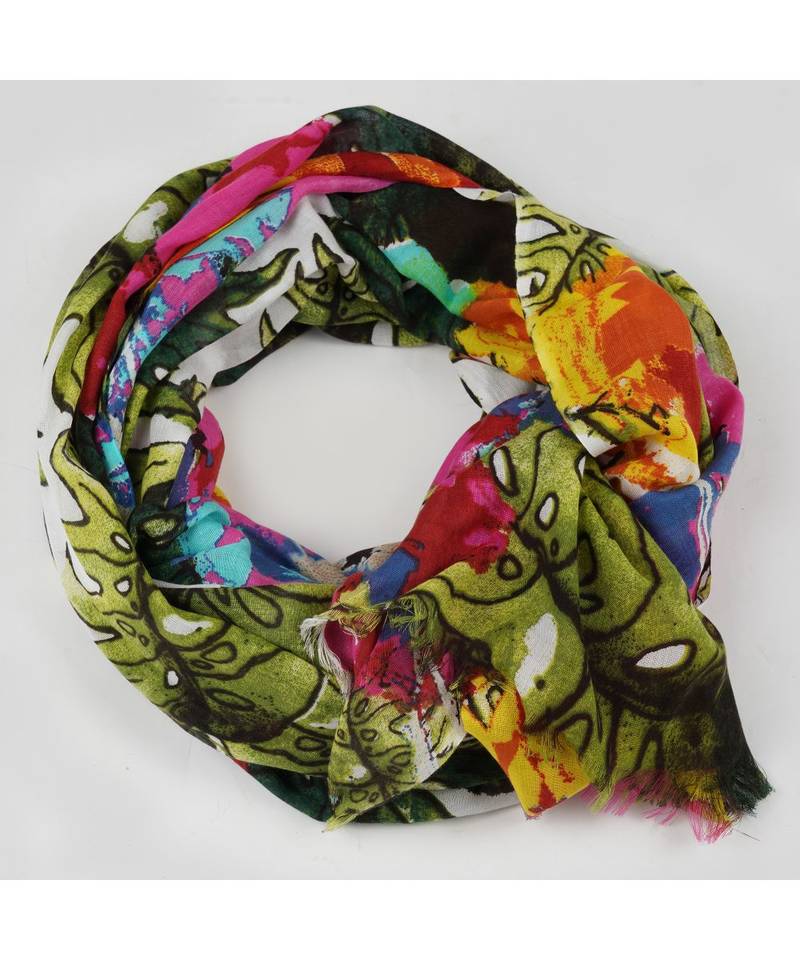 Bali Hai by Pashma  Multi green floral print design scarf