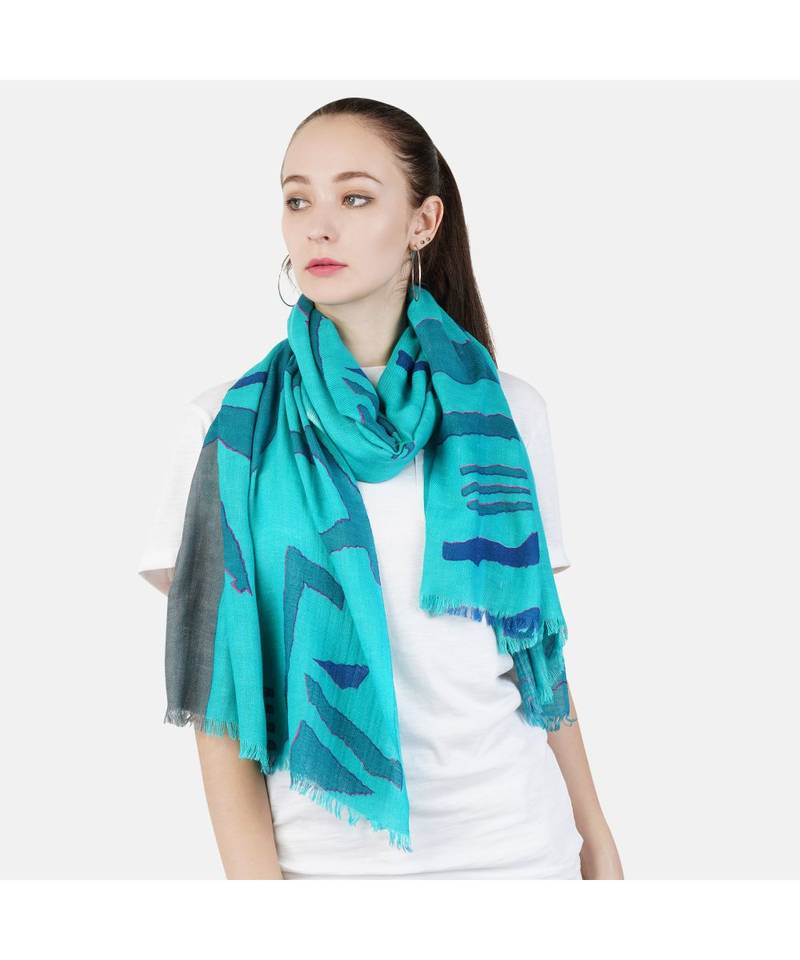 Bali Hai by Pashma Green Grey abstract printe Pashmina Scarf