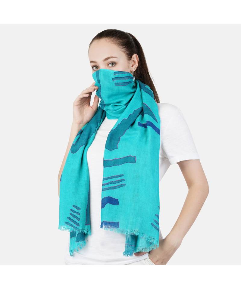 Bali Hai by Pashma Green Grey abstract printe Pashmina Scarf