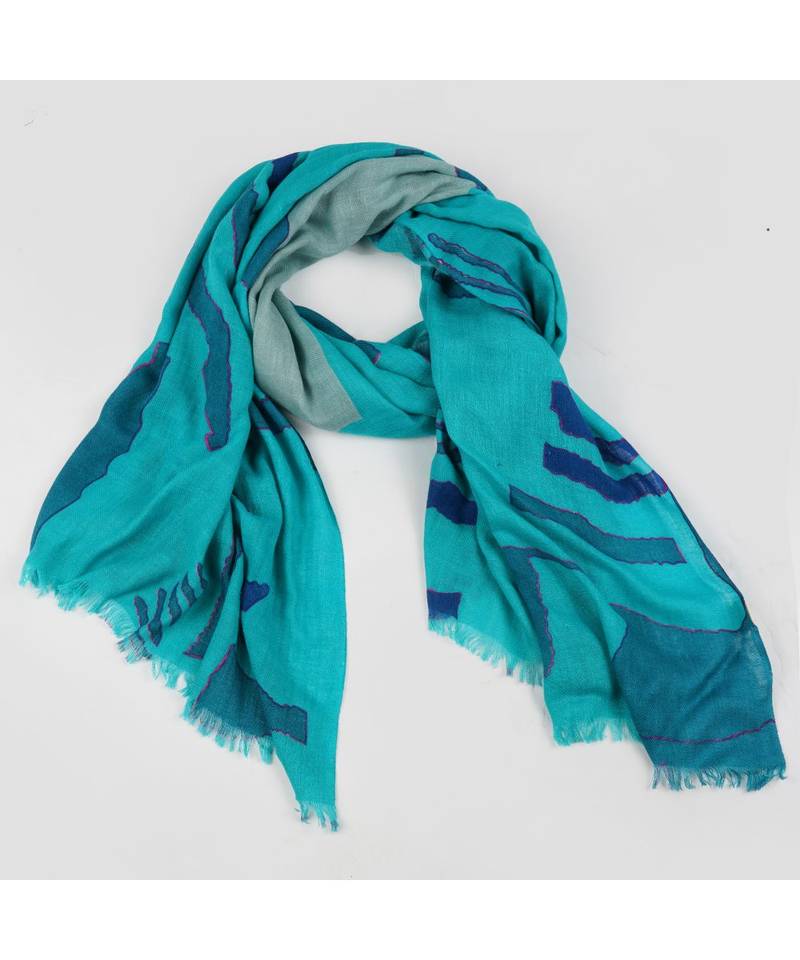 Bali Hai by Pashma Green Grey abstract printe Pashmina Scarf