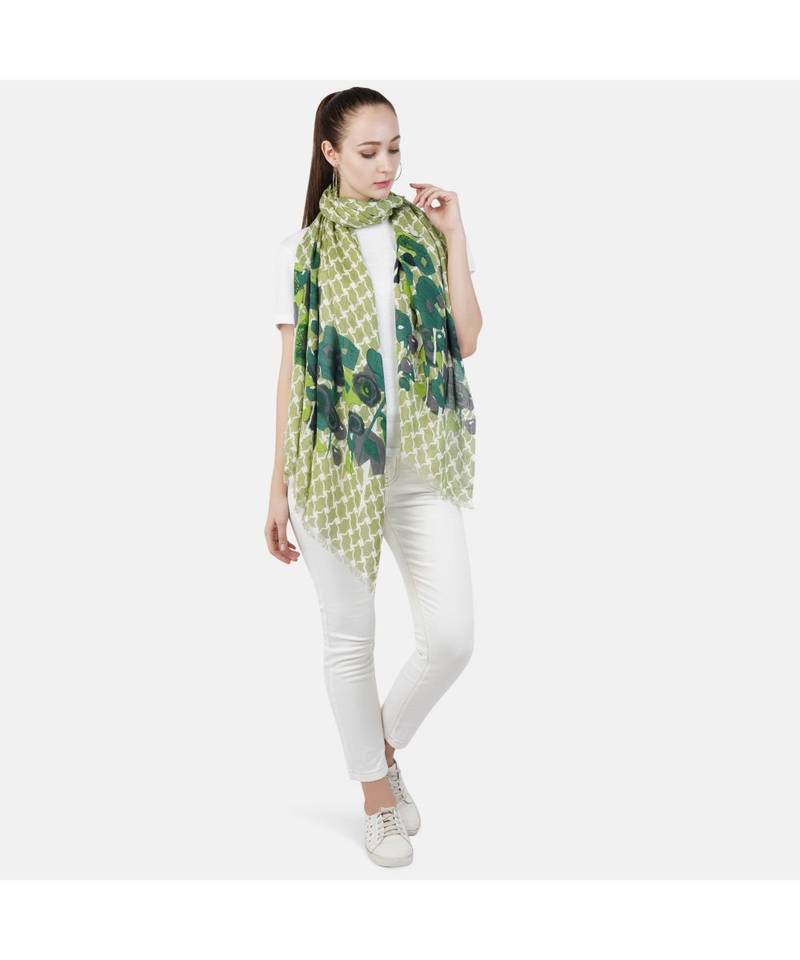 Bali Hai by Pashma  Multi green floral print design Pashmina Scarf
