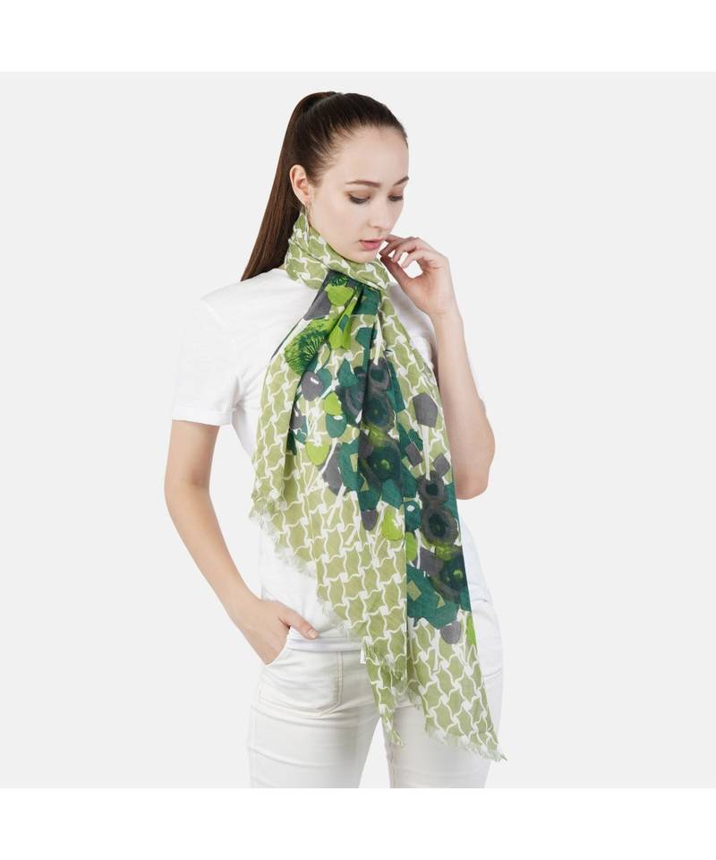 Bali Hai by Pashma  Multi green floral print design Pashmina Scarf